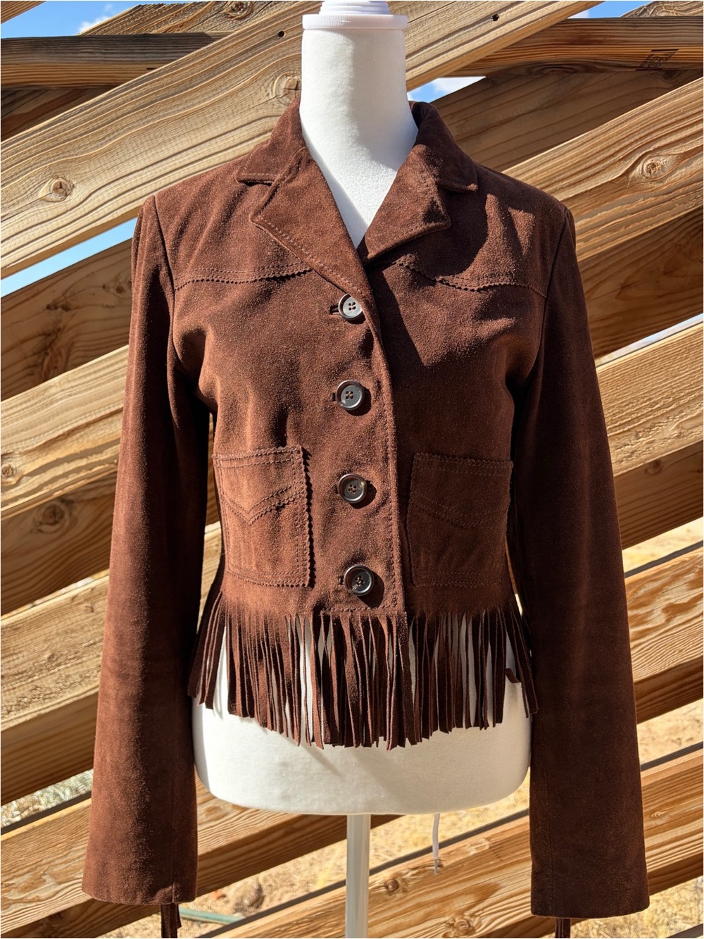 Y2K Chocolate Brown Suede Fringe Jacket Small - Picture 2 of 8